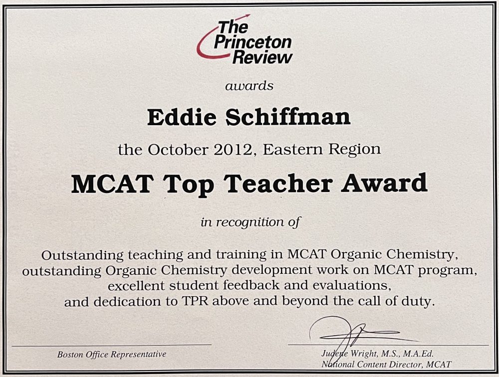 TPR MCAT Top Teacher Award